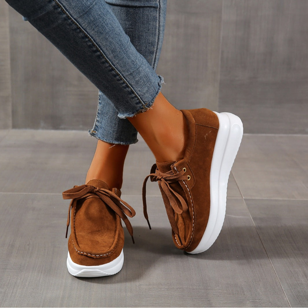 Brown Faux Leather Platform Loafers Casual for Women